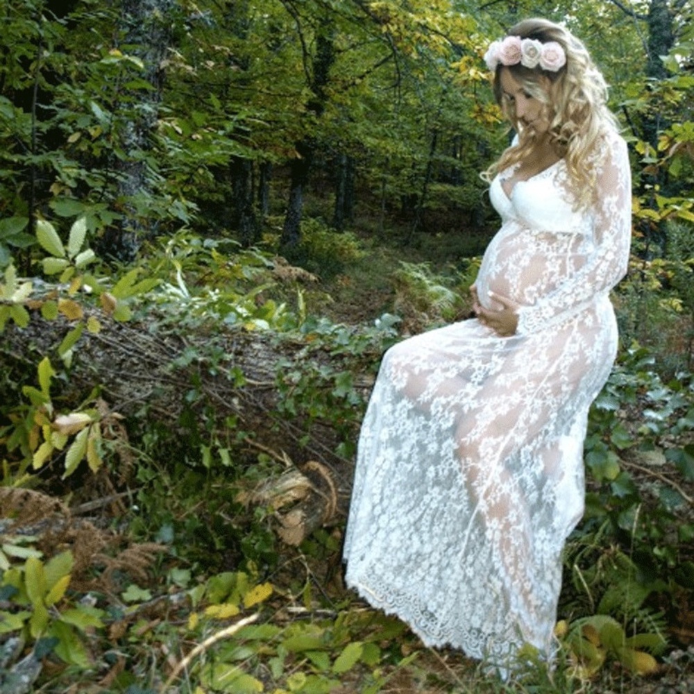 Sexy Boho Lace White Deep V Long Lingerie Dress - Picture 8 of 16